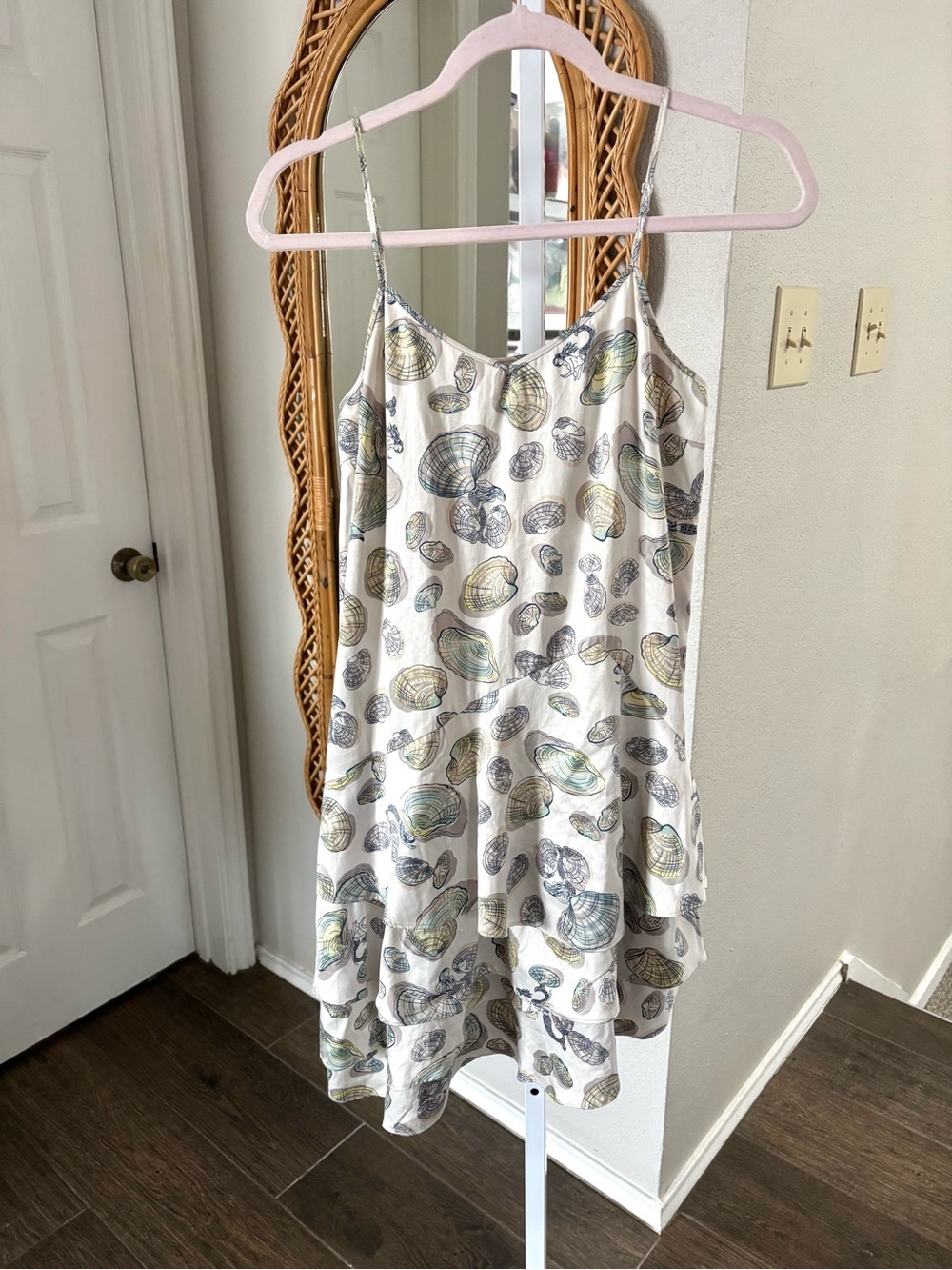 Anthropologie / Eloise seashell and mermaid silk slip dress asymmetrical tiered